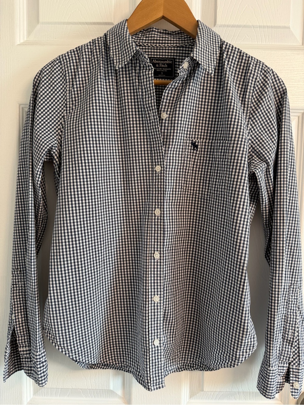 Abercrombie & Fitch Navy and White Gingham Button-Up Shirt